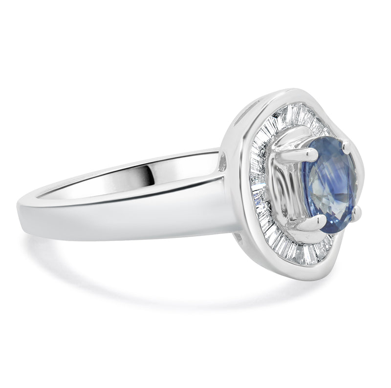 Effy 14 Karat White Gold Sapphire and Baguette Diamond Halo Ring