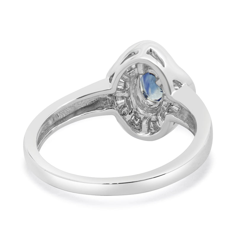 Effy 14 Karat White Gold Sapphire and Baguette Diamond Halo Ring