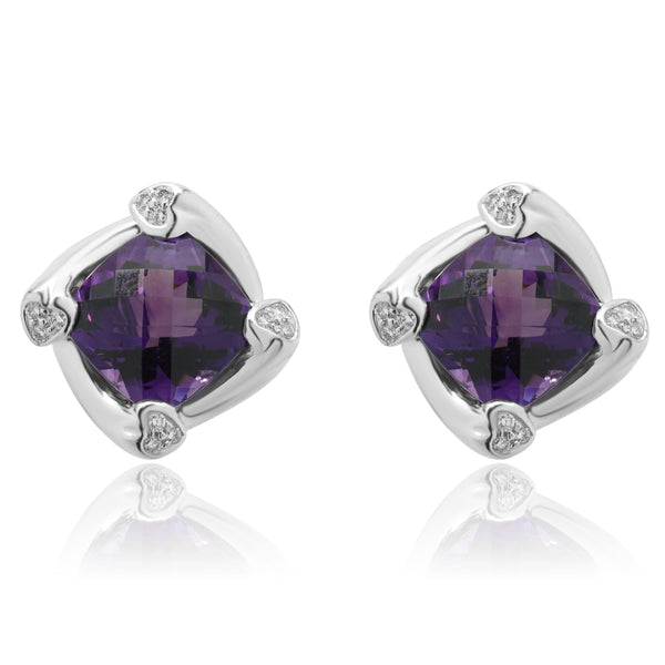 Spark 18 Karat White Gold Amethyst and Diamond Twist Earrings