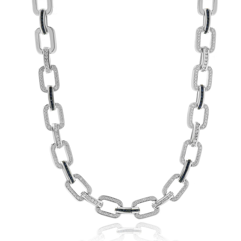 Gauthier 14 Karat White Gold Sapphire and Diamond Link Collar Necklace