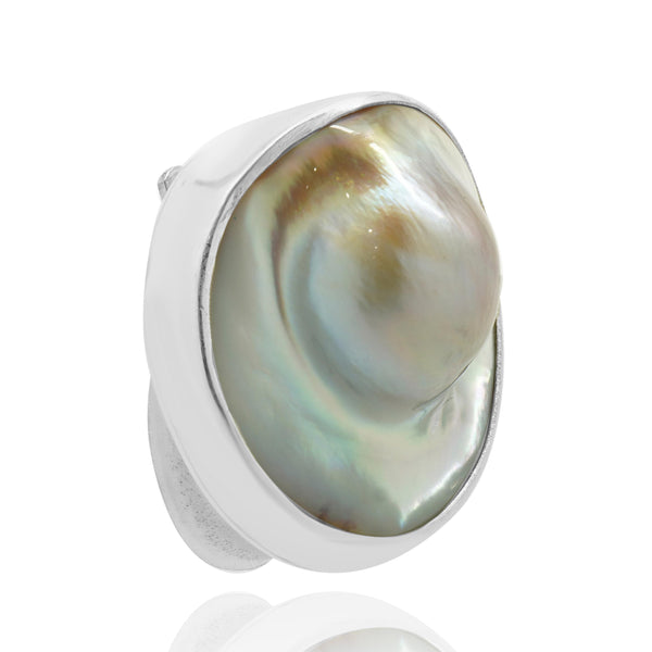 Stephen Dweck Sterling Silver Blister Pearl Disc Earrings