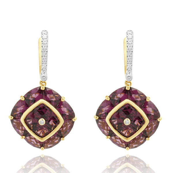 Bellarri 18 Karat Yellow Gold Rhodolite Garnet and Diamond Dangle Earrings