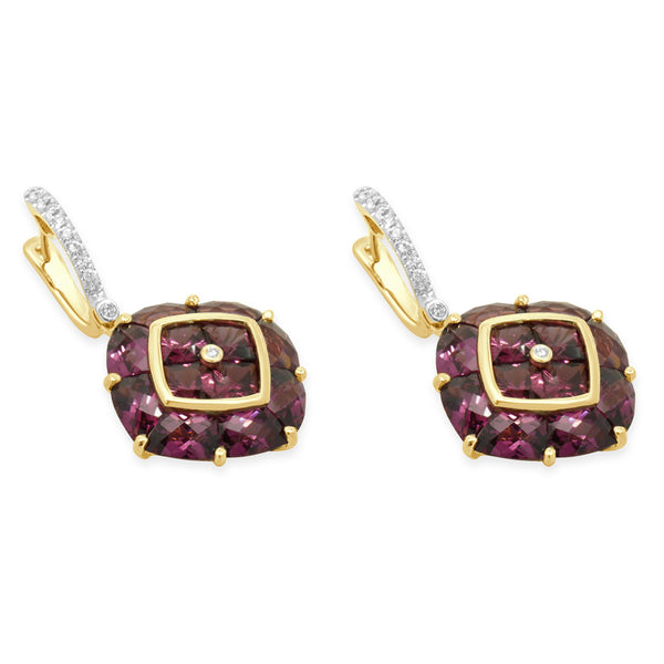 Bellarri 18 Karat Yellow Gold Rhodolite Garnet and Diamond Dangle Earrings