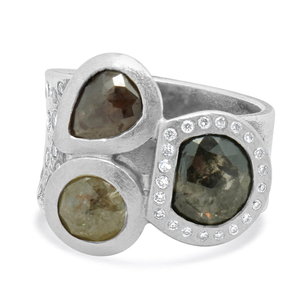 Todd Reed Palladium Fancy Cut Multi Colored Diamond Ring