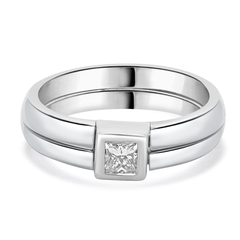 Takohl 14 Karat White Gold Princess Cut Diamond Ring