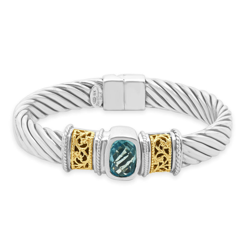 Flli Menegatti Sterling/18K Gold Blue Topaz Cable Bracelet