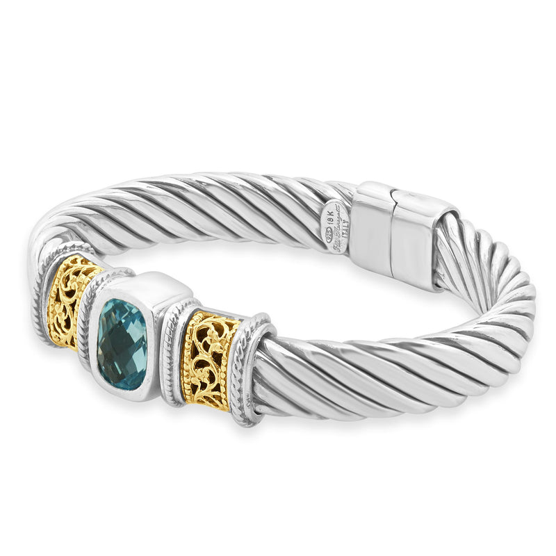 Flli Menegatti Sterling/18K Gold Blue Topaz Cable Bracelet