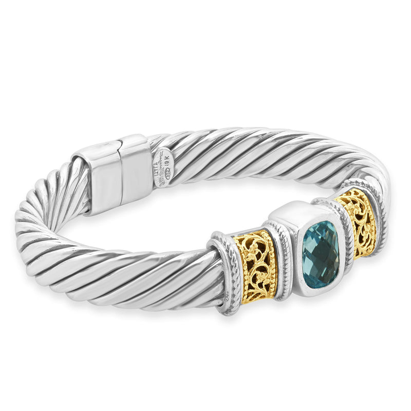Flli Menegatti Sterling/18K Gold Blue Topaz Cable Bracelet