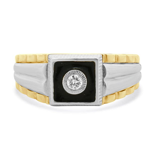 Kallati 14 Karat Two Tone Diamond and Black Enamel Ring