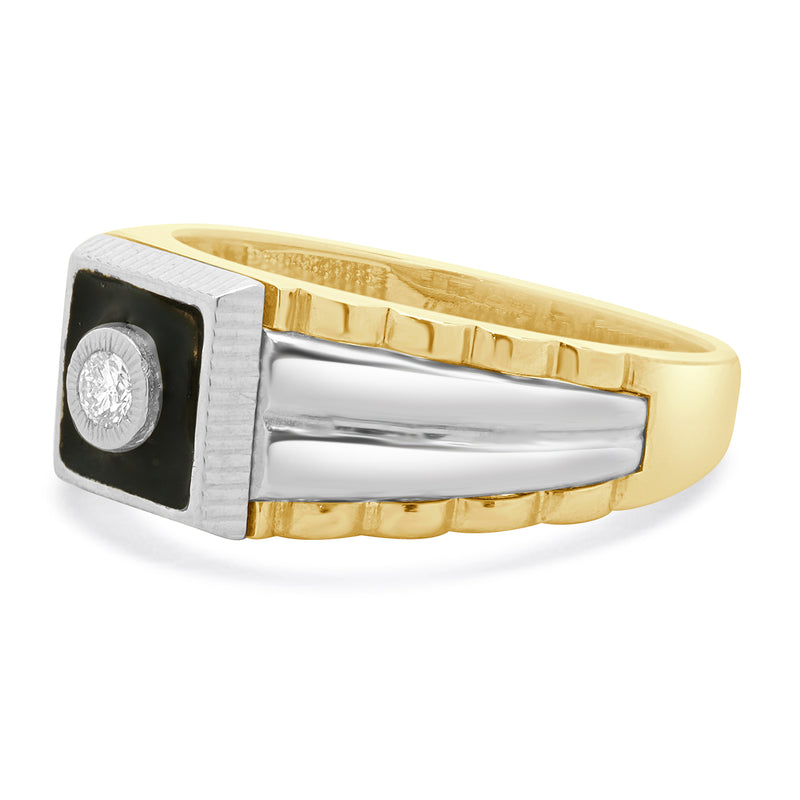 Kallati 14 Karat Two Tone Diamond and Black Enamel Ring