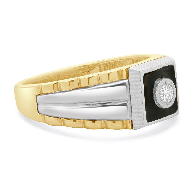 Kallati 14 Karat Two Tone Diamond and Black Enamel Ring