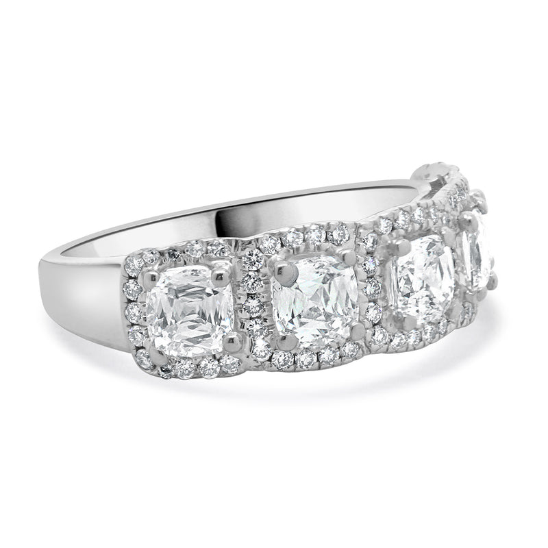 Crisscut 18 Karat White Gold Five Diamond Halo Band