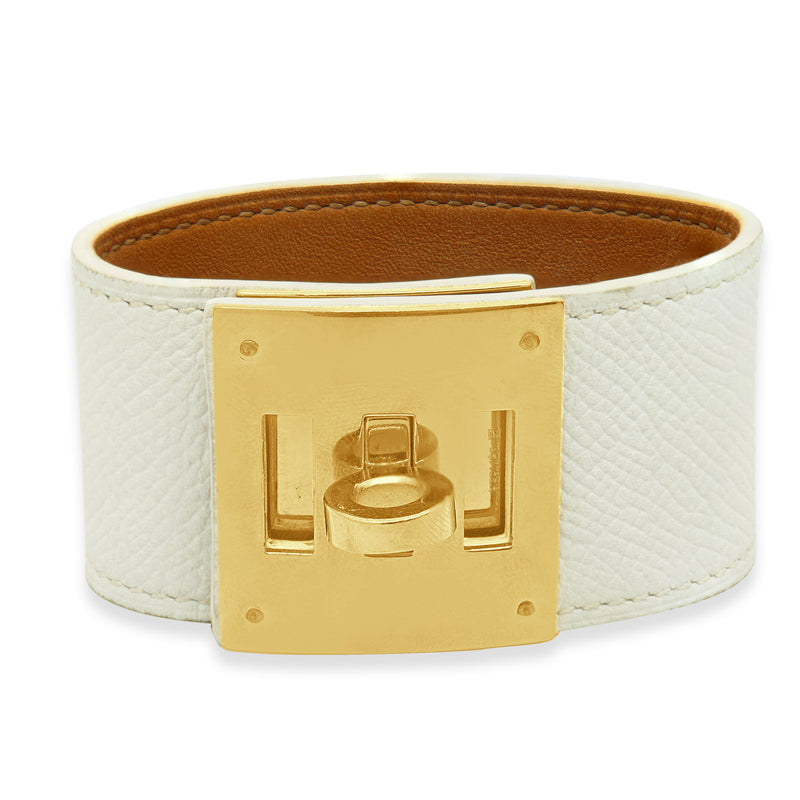 Hermes Kelly Dog Bracelet w/ White Leather Strap