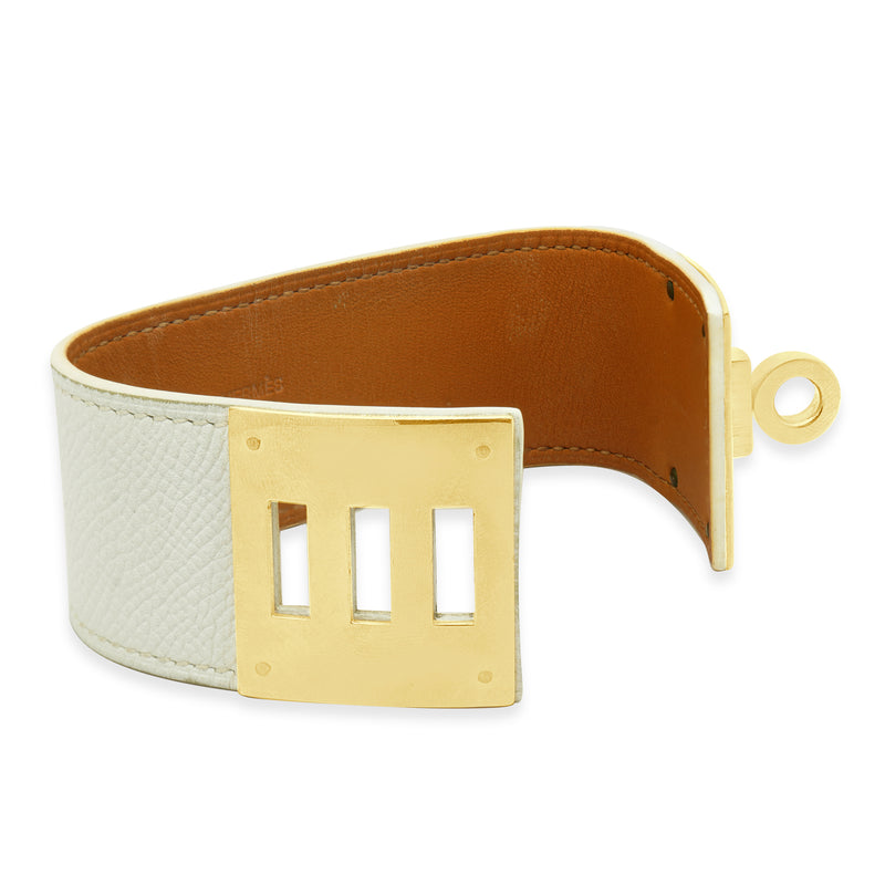 Hermes Kelly Dog Bracelet w/ White Leather Strap