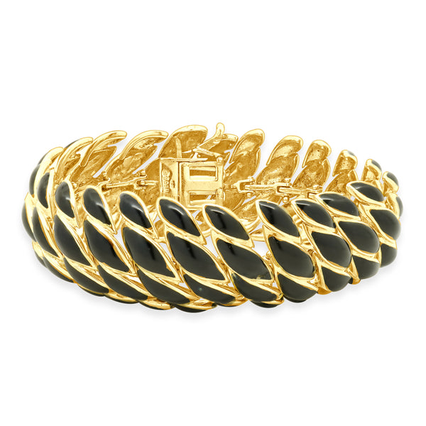 David Webb 18 Karat Yellow Gold Black Enamel Bracelet