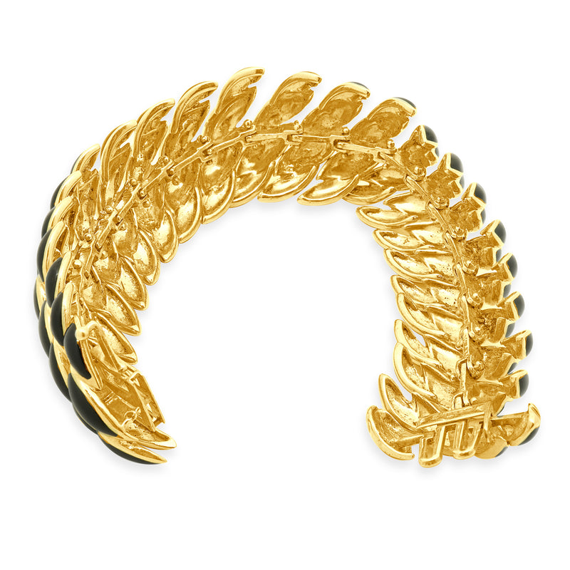 David Webb 18 Karat Yellow Gold Black Enamel Bracelet