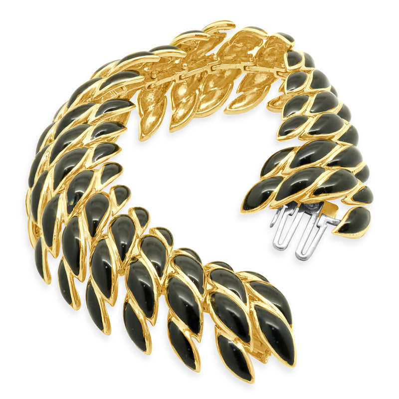 David Webb 18 Karat Yellow Gold Black Enamel Bracelet