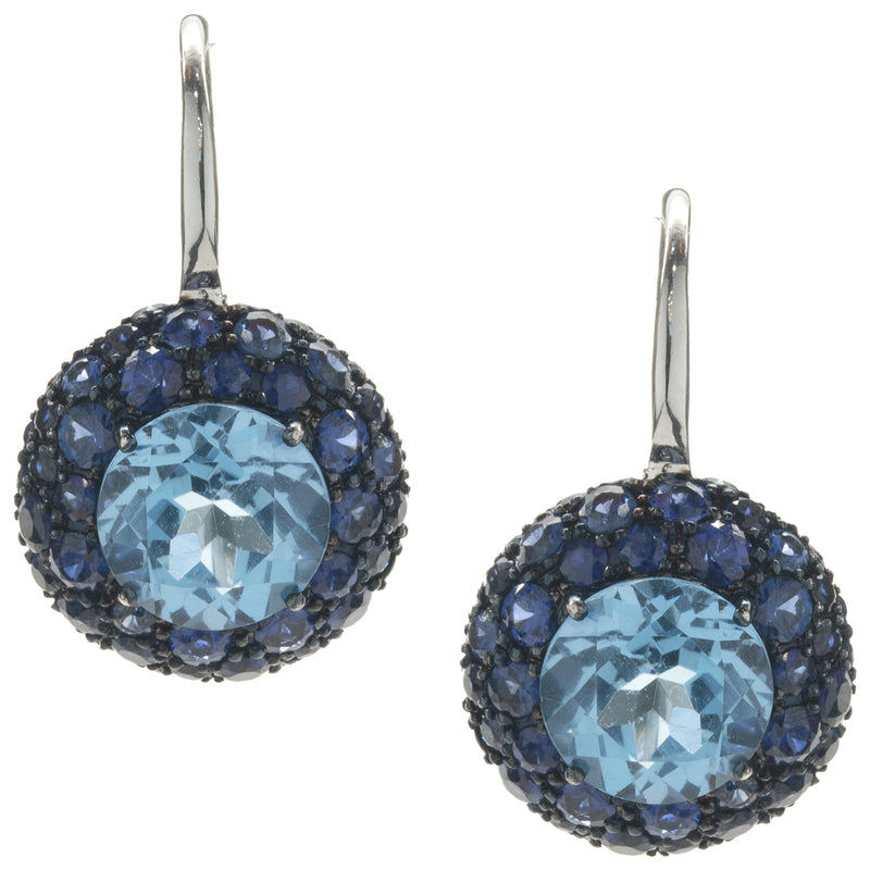 Salavetti 18 Karat White Gold Pave Sapphire and Blue Topaz Earrings