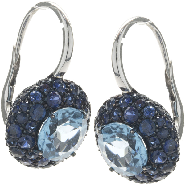 Salavetti 18 Karat White Gold Pave Sapphire and Blue Topaz Earrings