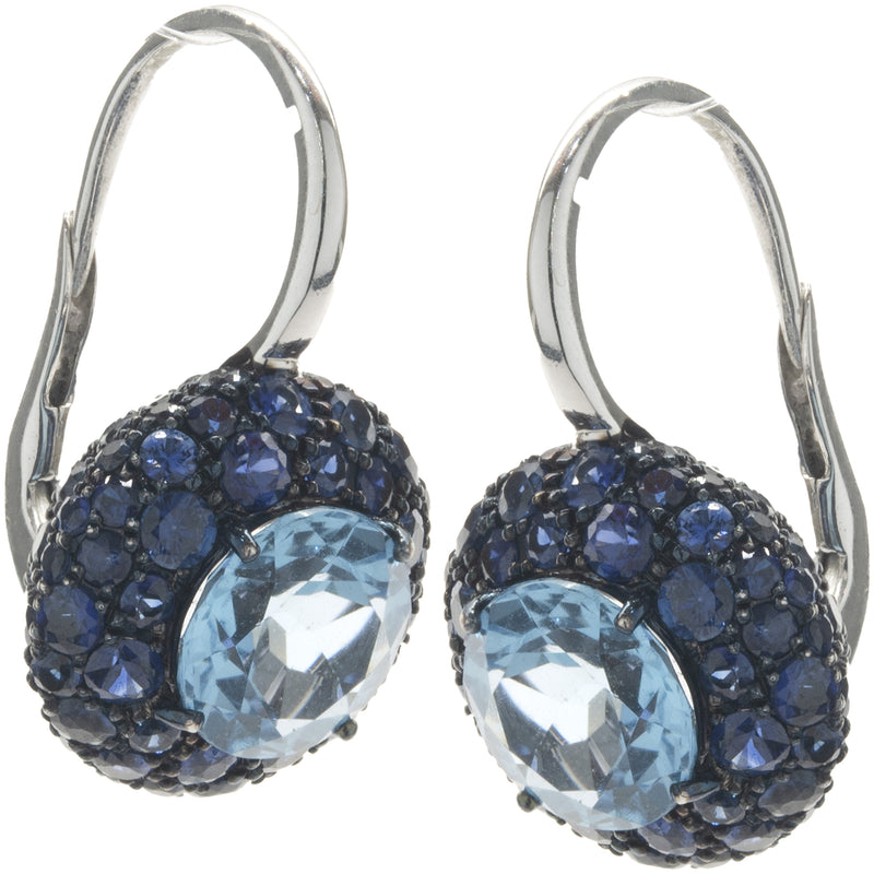 Salavetti 18 Karat White Gold Pave Sapphire and Blue Topaz Earrings