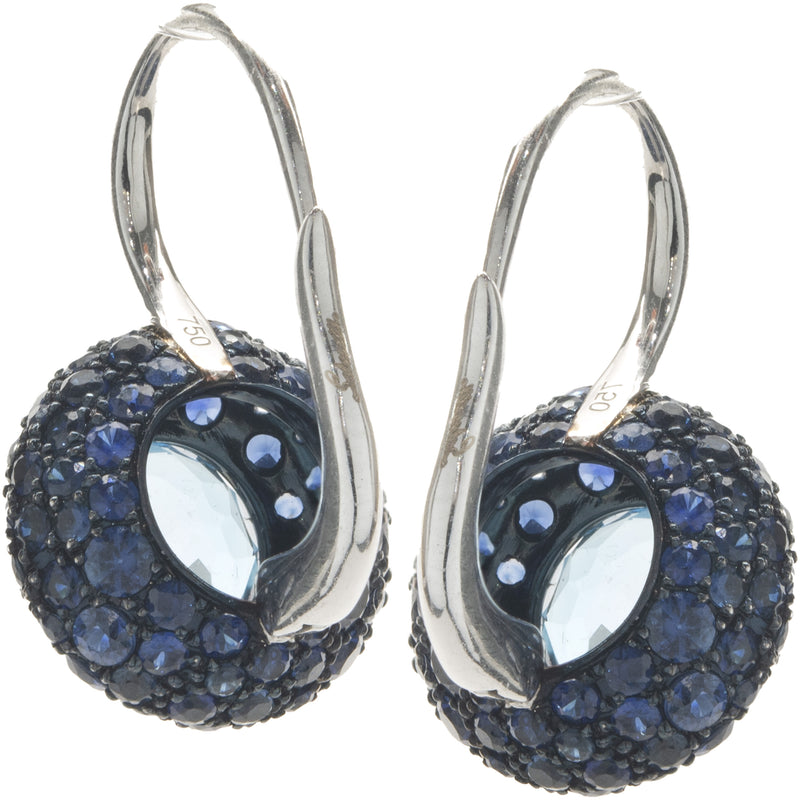 Salavetti 18 Karat White Gold Pave Sapphire and Blue Topaz Earrings