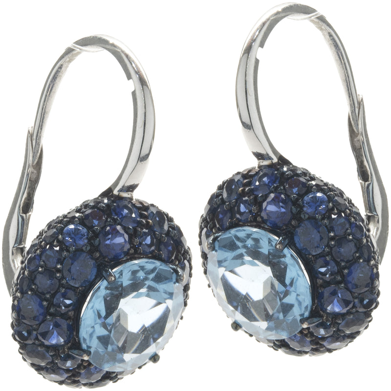 Salavetti 18 Karat White Gold Pave Sapphire and Blue Topaz Earrings
