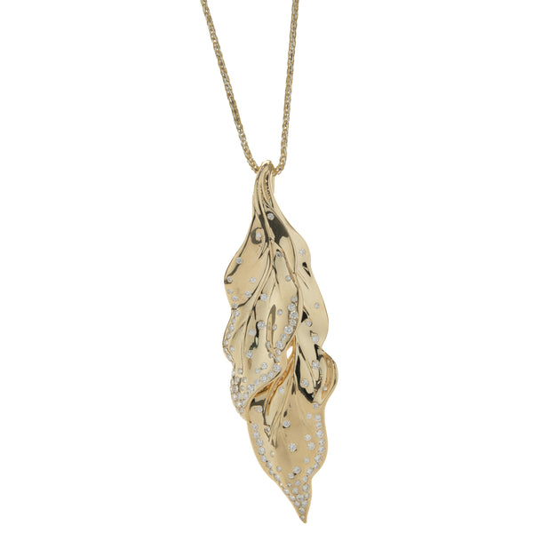 Kat Florence 18 Karat Yellow Gold Diamond Leaf Necklace