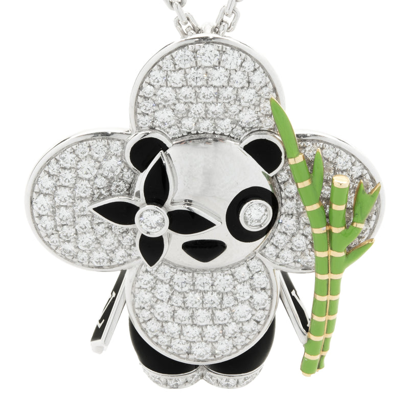 Louis Vuitton 18 Karat White Gold Vivienne Diamond, Onyx, and Lacquer Panda Necklace
