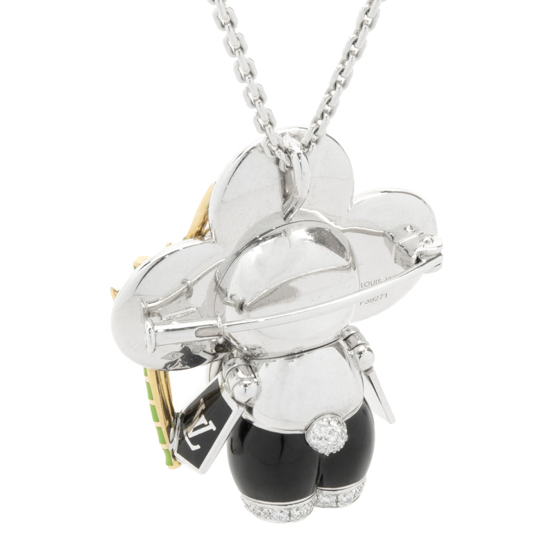 Louis Vuitton 18 Karat White Gold Vivienne Diamond, Onyx, and Lacquer Panda Necklace