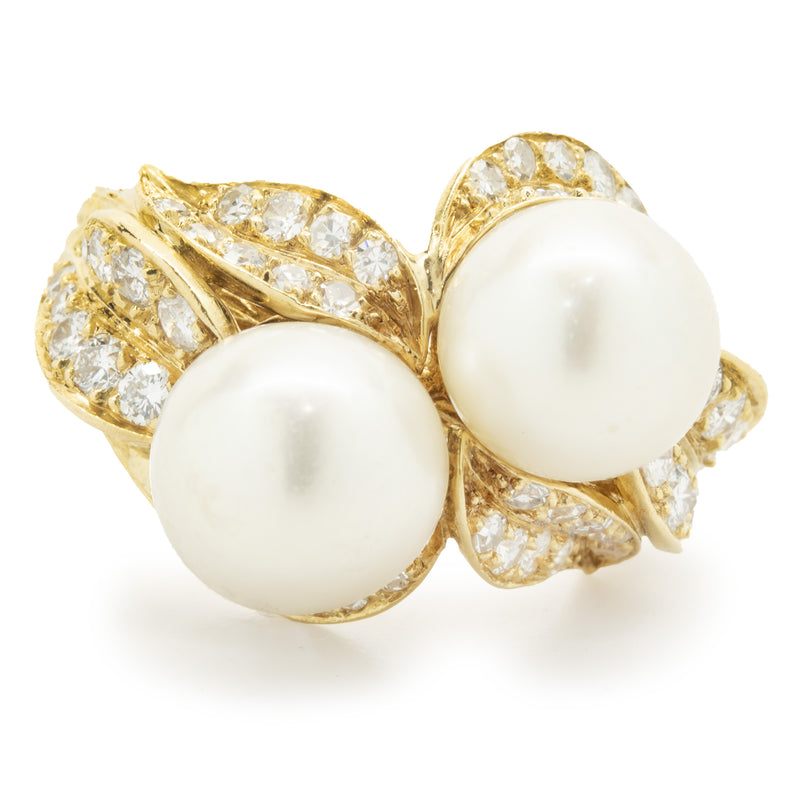 Sterle Paris 18 Karat Yellow Gold Cultured Akoya Pearl and Diamond Cocktail Ring