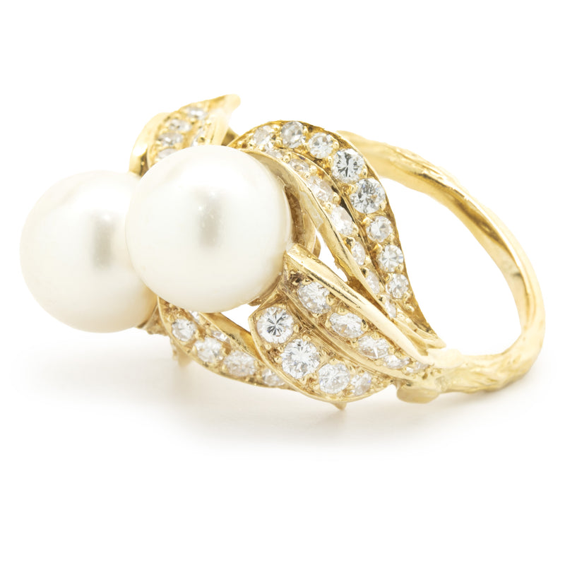 Sterle Paris 18 Karat Yellow Gold Cultured Akoya Pearl and Diamond Cocktail Ring