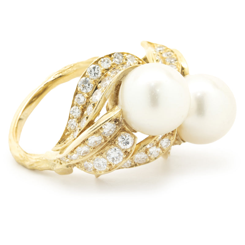 Sterle Paris 18 Karat Yellow Gold Cultured Akoya Pearl and Diamond Cocktail Ring