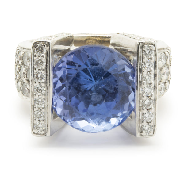 Gauthier 14 Karat White Gold Tanzanite and Diamond Structure Ring