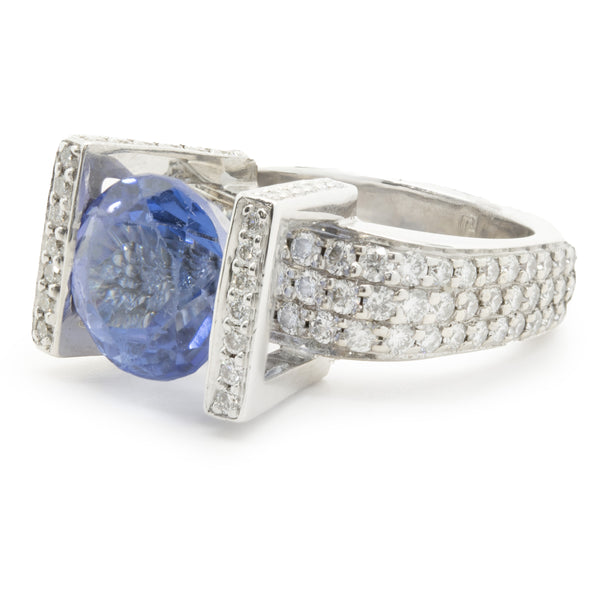 Gauthier 14 Karat White Gold Tanzanite and Diamond Structure Ring