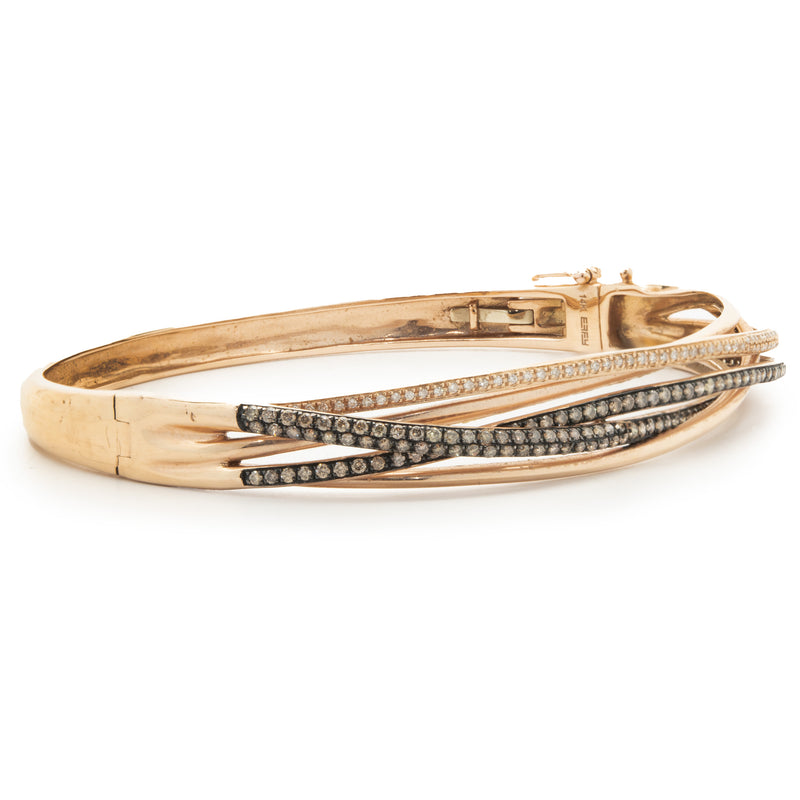 Effy 14 Karat Rose Gold Chocolate Diamond and Bypass Bangle Bracelet