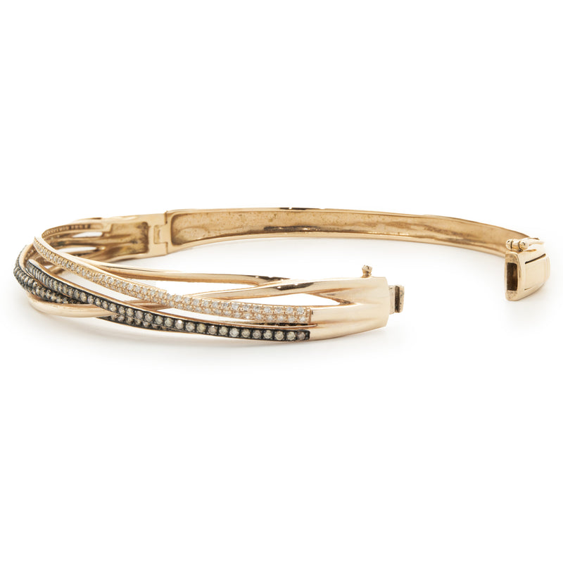 Effy 14 Karat Rose Gold Chocolate Diamond and Bypass Bangle Bracelet