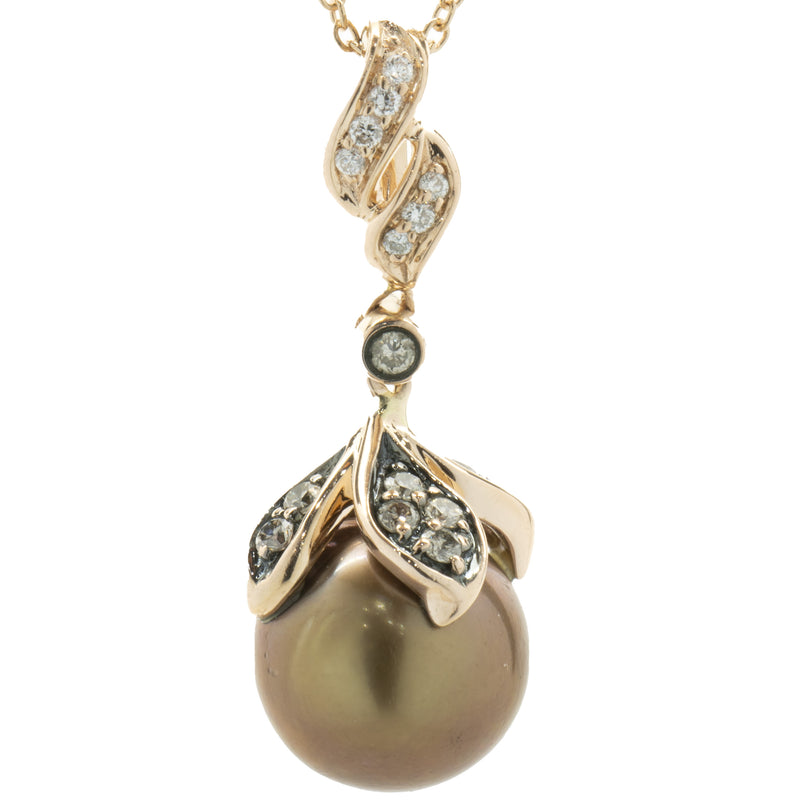 LeVian 14 Karat Rose Gold Chocolate Pearl and Chocolate Diamond Necklace