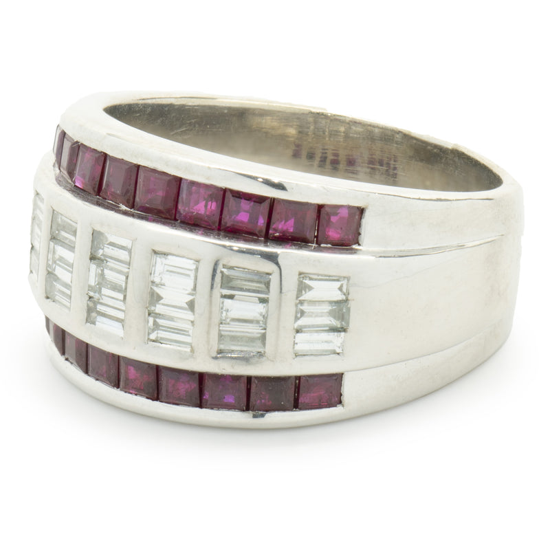 Vico 18 Karat White Gold Three Row Ruby and Diamond Channel Set Ring ...