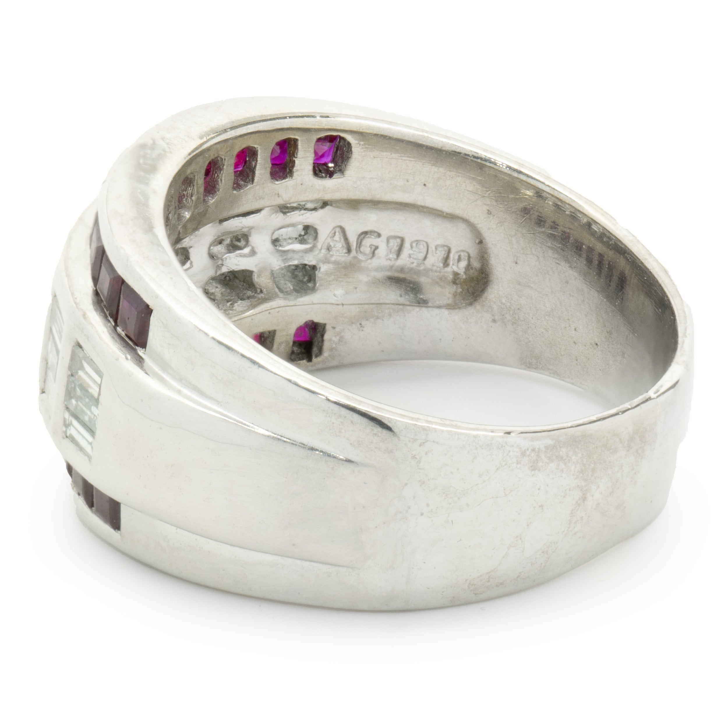 Vico 18 Karat White Gold Three Row Ruby and Diamond Channel Set Ring ...