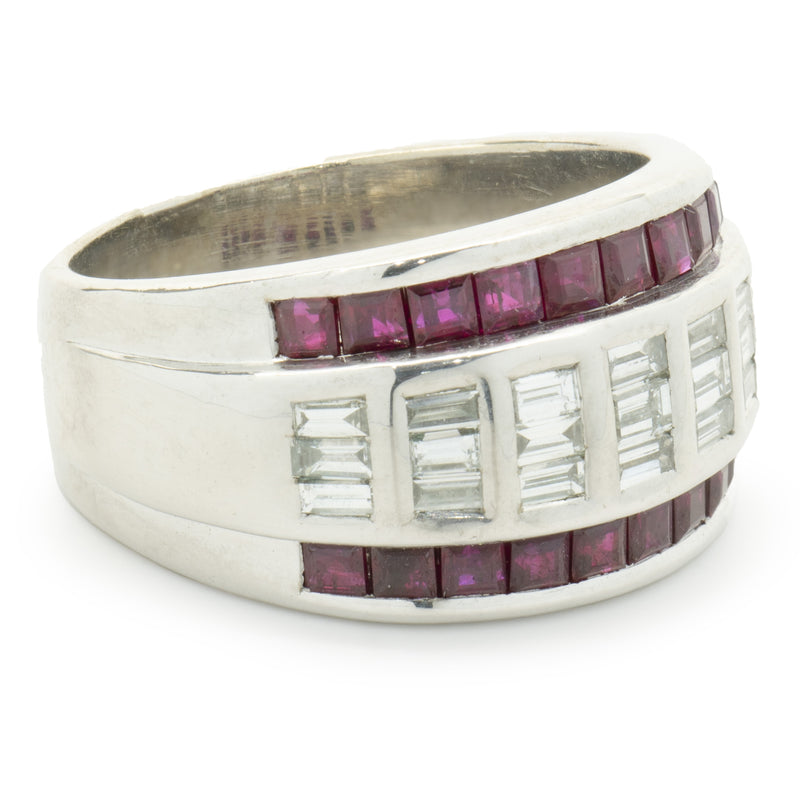 Vico 18 Karat White Gold Three Row Ruby and Diamond Channel Set Ring ...