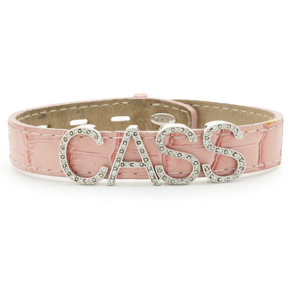 Effy 14 Karat White Gold Diamond Charm Bracelet “CASS” on Pink Leather