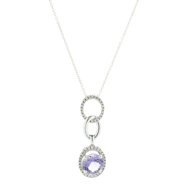 Mauboussin 18 Karat White Gold Amethyst and Diamond Oval Drop Necklace
