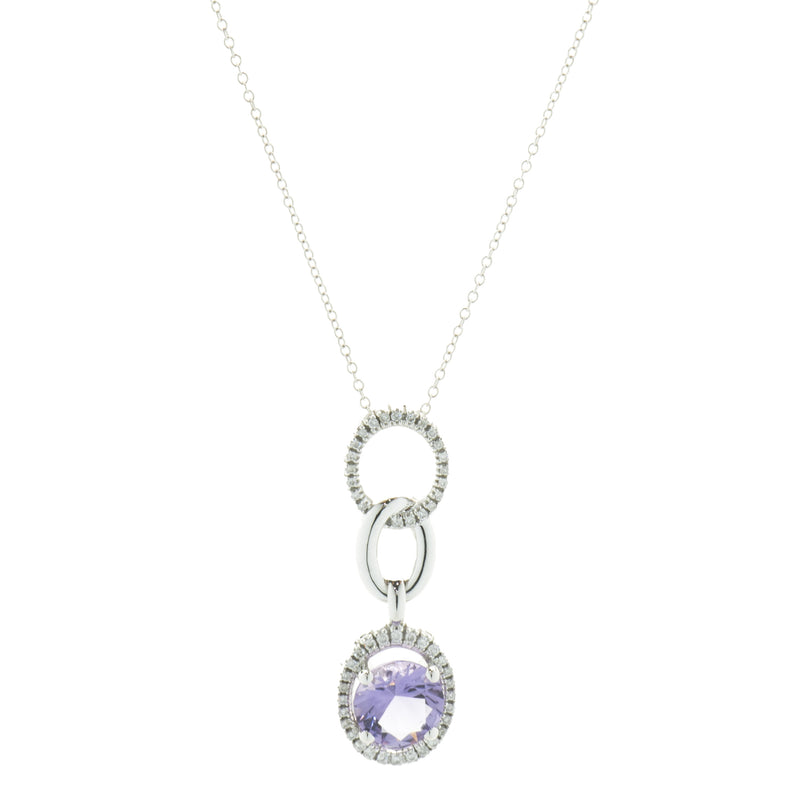 Mauboussin 18 Karat White Gold Amethyst and Diamond Oval Drop Necklace