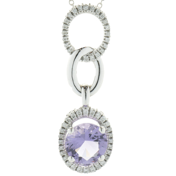 Mauboussin 18 Karat White Gold Amethyst and Diamond Oval Drop Necklace