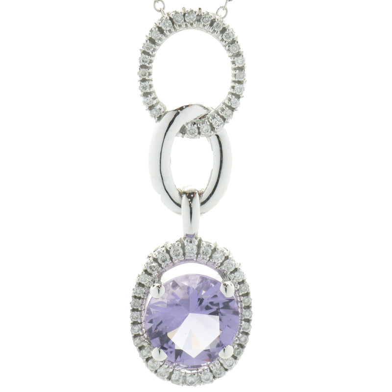 Mauboussin 18 Karat White Gold Amethyst and Diamond Oval Drop Necklace
