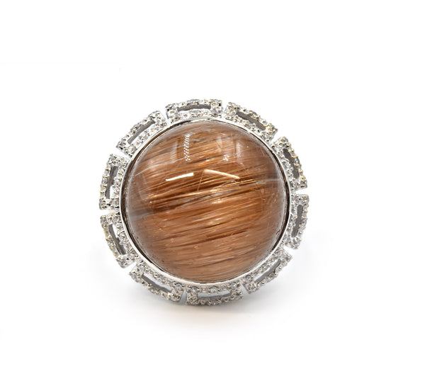 18k White Gold Rutilated Quartz and Diamond Ring