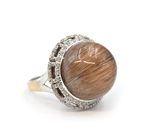 18k White Gold Rutilated Quartz and Diamond Ring