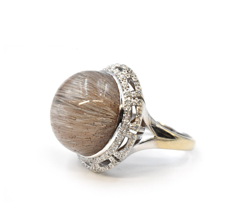 18k White Gold Rutilated Quartz and Diamond Ring