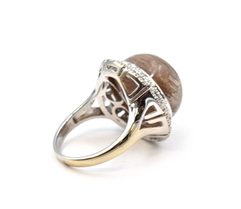 18k White Gold Rutilated Quartz and Diamond Ring