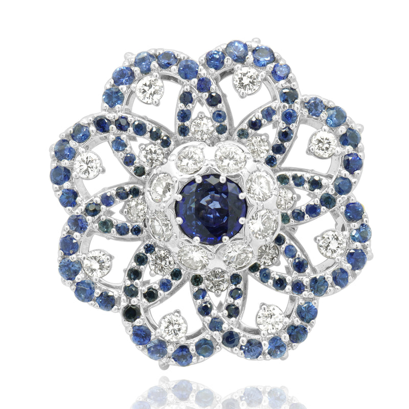 4.31 Carat Sapphire and Diamond 14k White Gold Cocktail Ring
